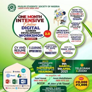 Read more about the article MSSN ONE MONTH INTENSIVE ONLINE DIGITAL/CAREER PRODUCTIVITY TRAINING 2.0